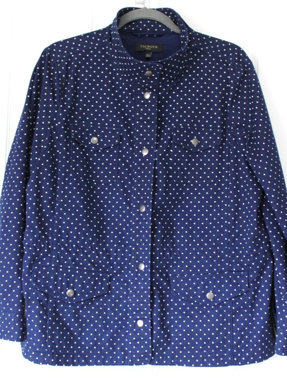 Talbots Navy Blue & White Polka Dot Utility Jacket Petite XL XLP